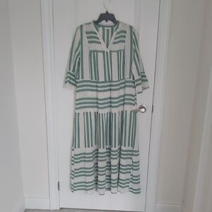 Green and White Striped Dress